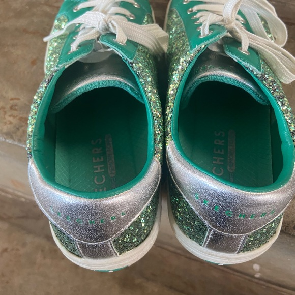 Skechers Goldie Green and Silver Glitter Sneakers - Picture 6 of 8